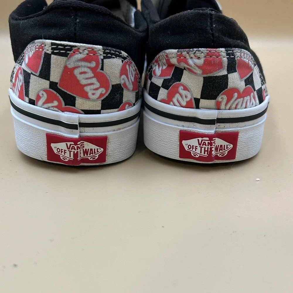 Vans Slip-On Checkerboard Heart Print Sneakers - Black/Red